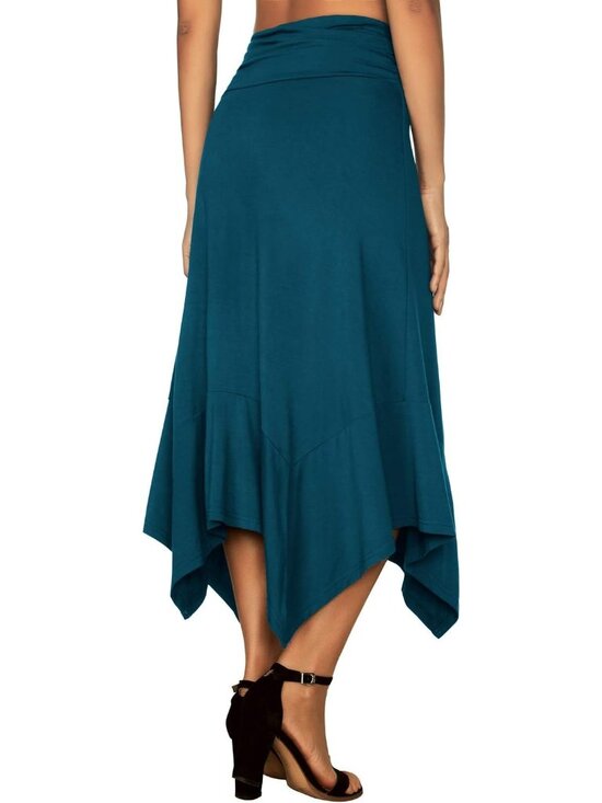 Women's Teal Green Flowy Handkerchief Hemline Romantic Hanky Hem Midi Skirt - Picture 4 of 5